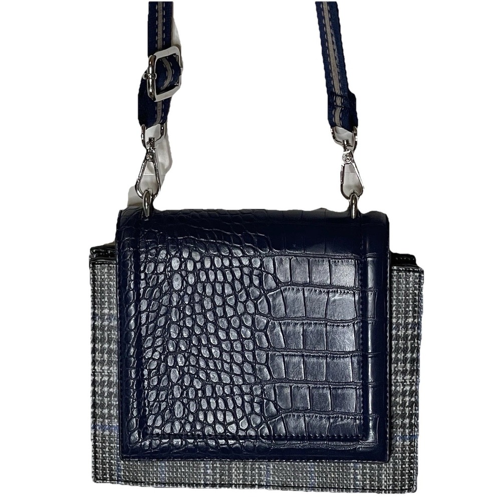 Sondra Roberts Crossbody Bag Navy Croc Embossed Flap Structured Pattern